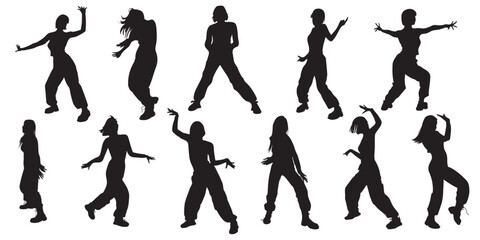 Dancers silhouettes black isolated on white. Vector illustration.