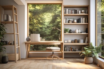 Fototapeta premium Minimalist Inspired Home Office, Generative AI 