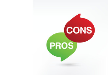  Pros and cons of rating analysis red left green right bubble message. A simple concept of advantages and disadvantages in business planning