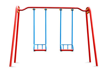 Colorful swings isolated on white. Modern playground equipment