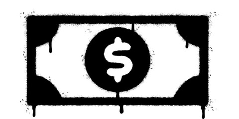 Spray Painted Graffiti dollar Dollar paper money Sprayed isolated with a white background. graffiti cash icon with over spray in black over white. © Doa Bunda