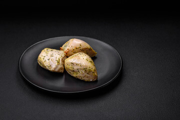 Delicious juicy grilled chicken with salt, spices and herbs with vegetables