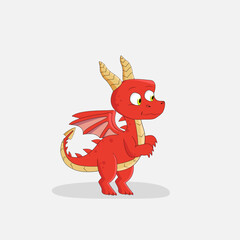 Cute cartoon red dragon white background. Fantasy baby dragon