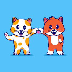 Cat cartoon vector icon, Cats forming a love symbol with hands vector illustration