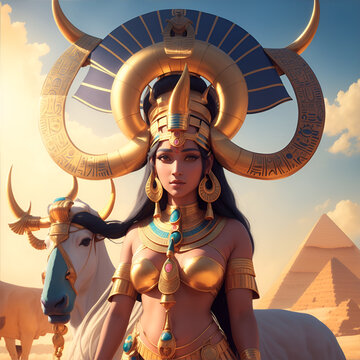 Portrait of egyptian goddess Hator, goddess of fertility. Generative Artificial Intelligence