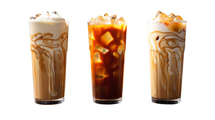 Iced caramel macchiato on transparent background Remove png created with Generative AI, Clipping Path