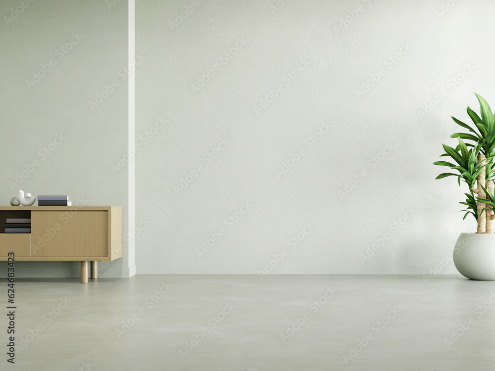 Poster 3d rendering of empty room with white wall and concrete floor.