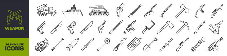 Weapon icon set. Linear symbol.