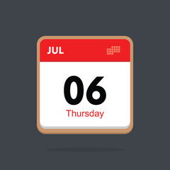 thursday 06 july icon with black background, calender icon	