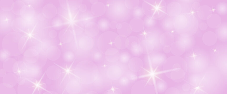 Pink background with bokeh elements and twinkling stars for postcards, banners, greetings and creative design