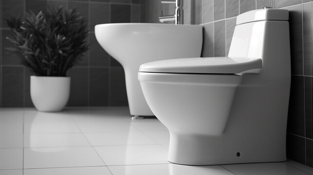 white toilet in the bathroom. Generative AI