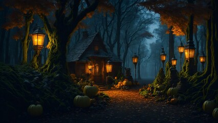 Halloween haunted place illustration ai