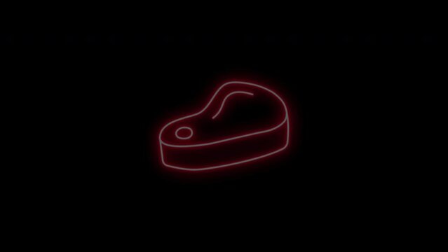 Steak animation, neon glow on black background