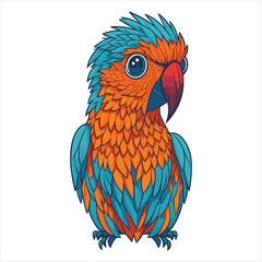 Cartoon parrot Vector illustration on White 