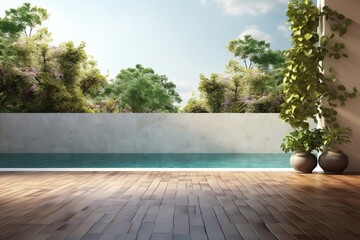 A Minimalist Style Swimming Pool Terrace with Blank. Generative AI