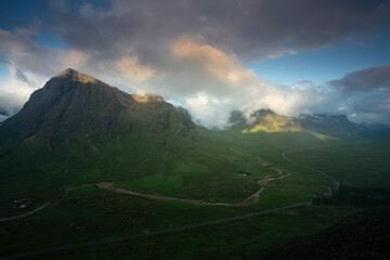 Morning sunrise view of the mountain known as Buachaille etive mor located in glencoe, highlands Scotland. © cliff