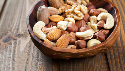 mix nuts on a wooden table
