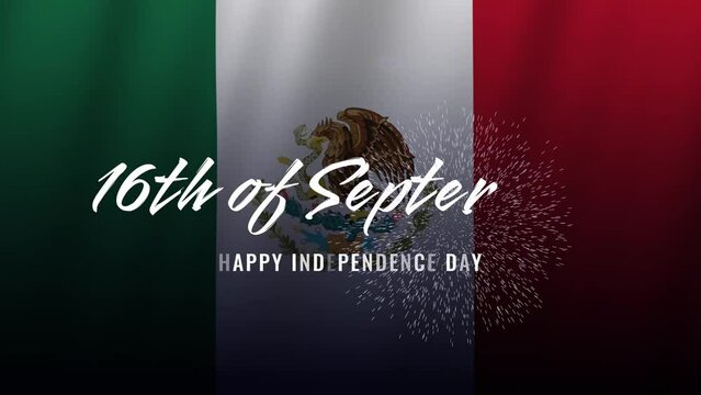 Independence day celebration animation of mexico, text 16th september with waving mexico flag background. can be used for news, advertisements, banners, holiday anniversaries.