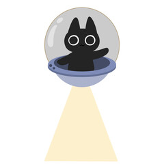 cute black cat astronaut ufo in space