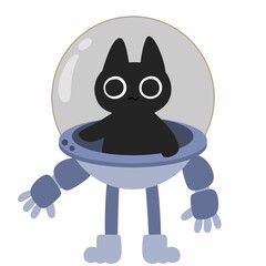 cute black cat astronaut robot in space