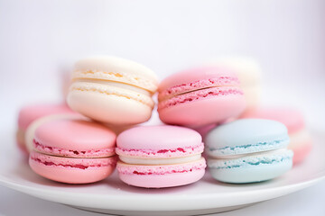Obraz premium Pastel color of macaron in various position isolated on white background.GenerativeAI.