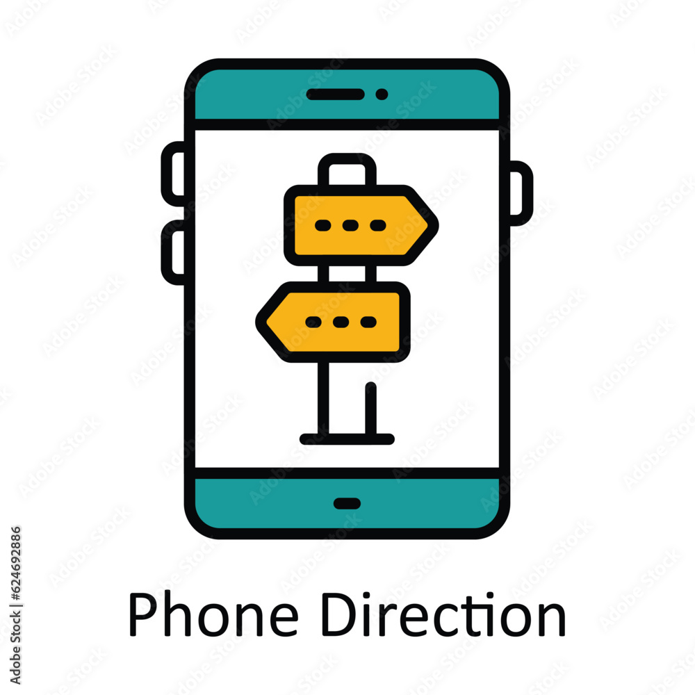 Poster phone direction filled outline icon design illustration. map and navigation symbol on white backgrou