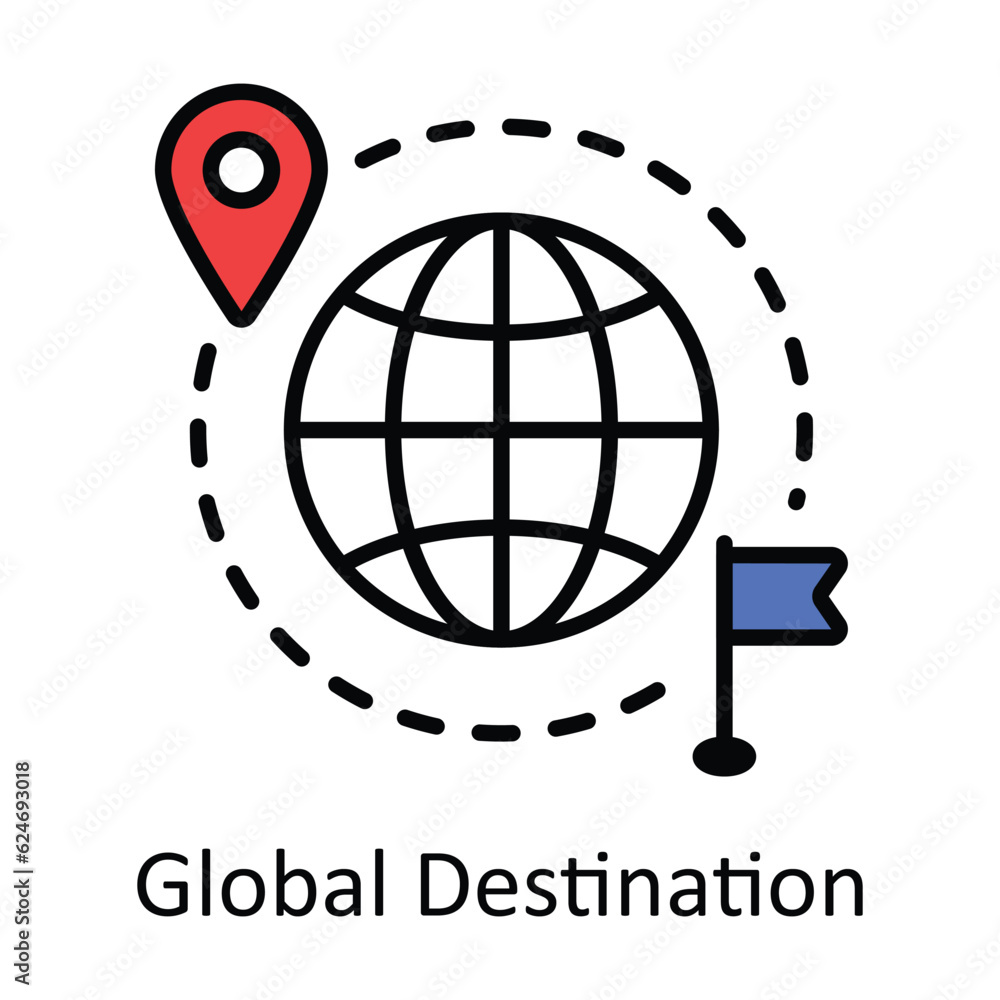 Poster global destination filled outline icon design illustration. map and navigation symbol on white backg