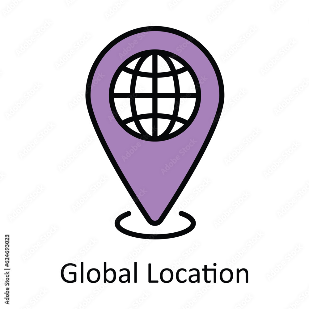 Poster global location filled outline icon design illustration. map and navigation symbol on white backgrou