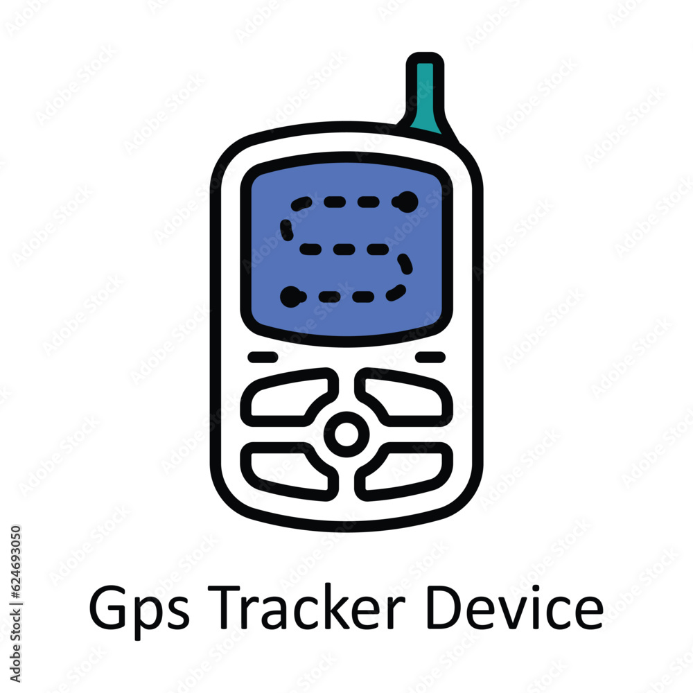 Poster gps tracker device filled outline icon design illustration. map and navigation symbol on white backg