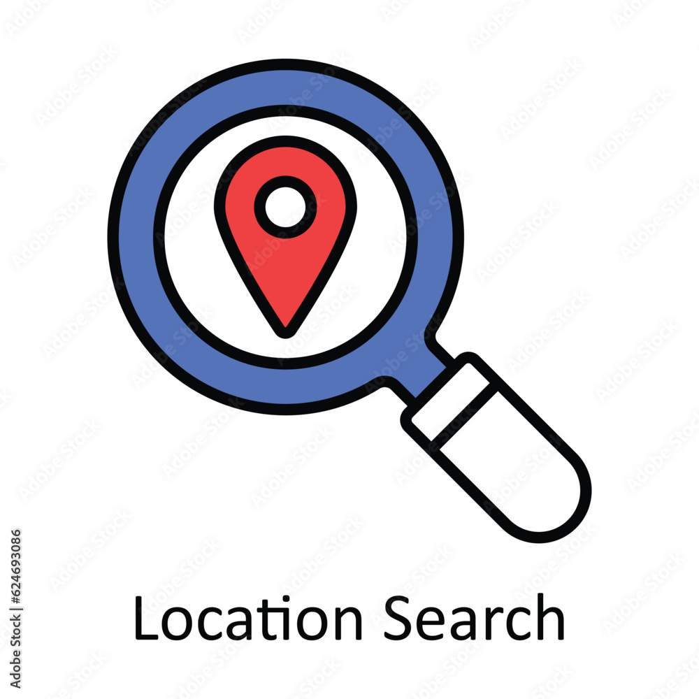 Poster location search filled outline icon design illustration. map and navigation symbol on white backgrou