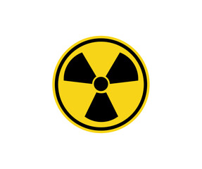 Radiation nuclear symbol icon. Black hazard emblem isolated in yellow circle on white background vector design and illustration.

