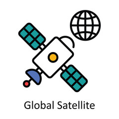 Global Satellite Filled Outline Icon Design illustration. Map and Navigation Symbol on White background EPS 10 File