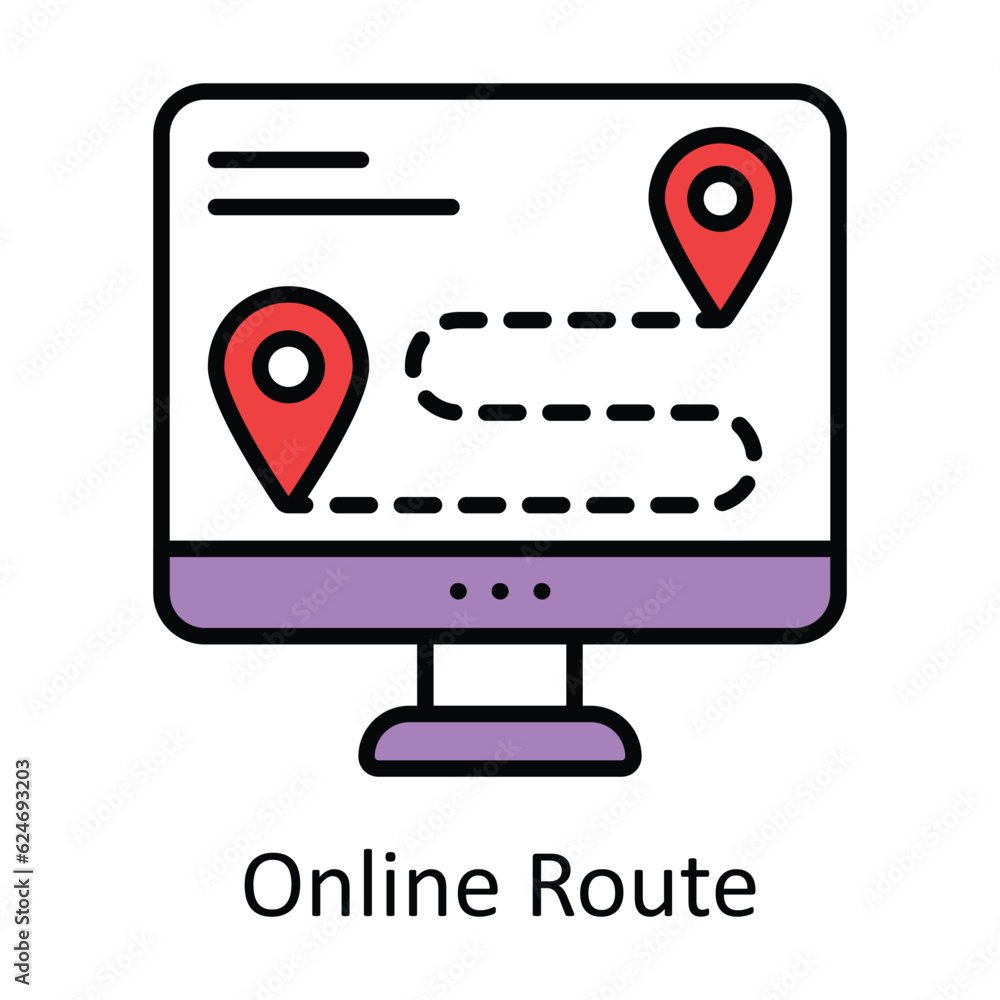 Poster online route filled outline icon design illustration. map and navigation symbol on white background 
