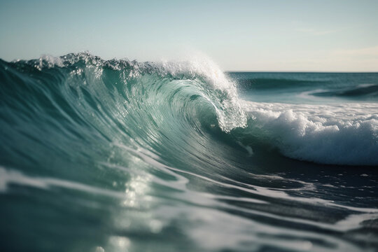Waves rolling up in ocean, macro, close-up, Generative AI