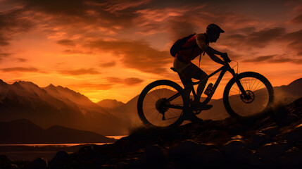 Fototapeta na wymiar Silhouette of a man on mountain-bike