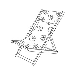 Beach chair, sunbed. Beach set for summer trips. Vacation accessories for sea vacations. Line art.
