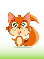 Obraz na płótnie Canvas Vector illustration of a cute cartoon little red kitten. Nice, funny, joyful kitten for kindergarten, babies, books, cartoons. Objects of education and development of children. 
