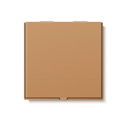3d realistic vector icon illustration. Cardboard pizza box top view.