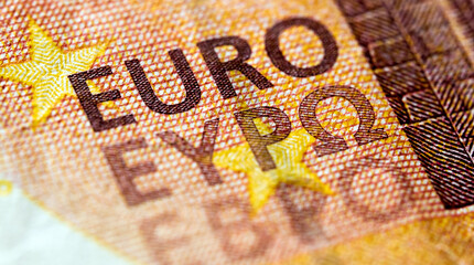 Ten euro banknote close up view, banking and money concept