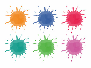 Set of watercolor splash on white background. Hand drawn texture, comic concept.