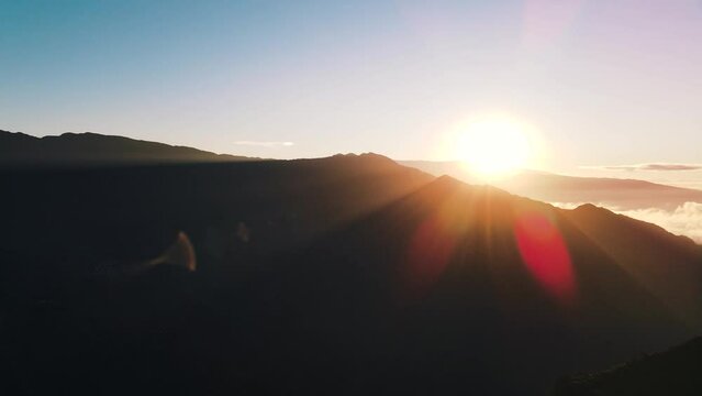 Sunrise in the mountains forrest R&eacute;union Island drone view vid&eacute;o France