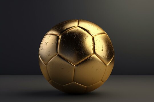3D rendered golden football on grey background. Generative AI