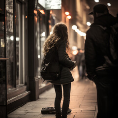 couple walking in the city, Girl and boy walking on the street at night,l. Cinematic style.