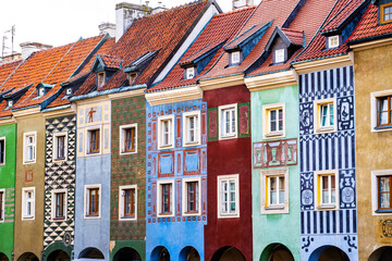 Old colorful architecture in Poznan, Poland on a old market square. Beautiful ancient buildings with different colors