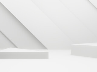 3D white geometric room. White background