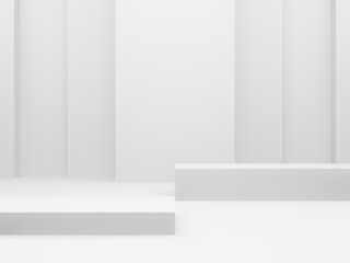 3D white geometric room. White background