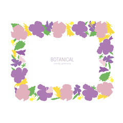 Fototapeta premium Vector frame of spring bright flowers pansies, floral wreath of cute colorful violets