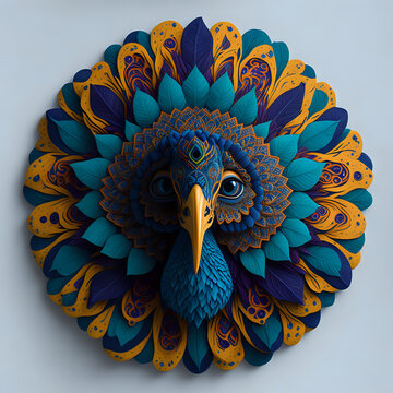 peacock head madala art 