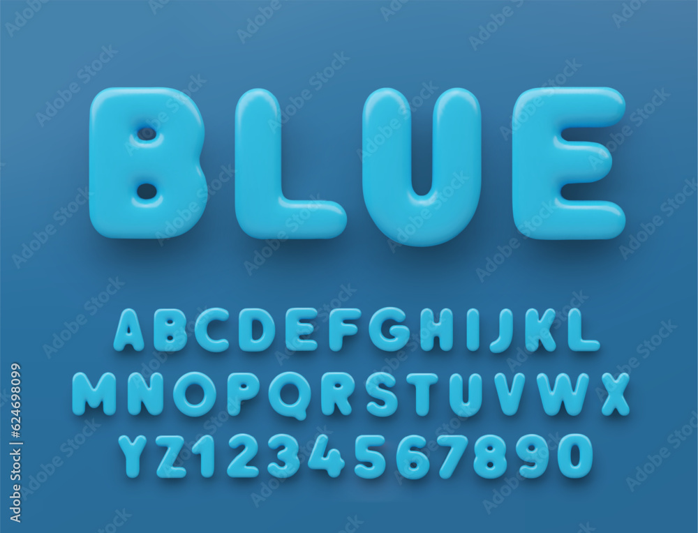 Fototapete 3d blue alphabet with numbers with a glossy surface on a blue background .