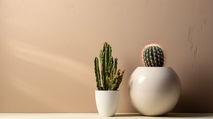 Cactus and houseplant on beige minimal design background with light splashed for decorative a artwork,frame and home. Generative Ai